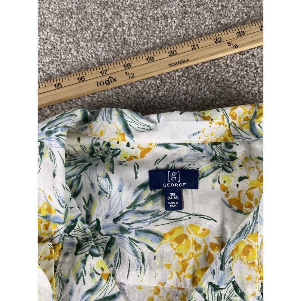 George All Over Pineapple Print Shirt Mens 3XL Pocket Rayon Beach Preppy Money - Picture 2 of 9